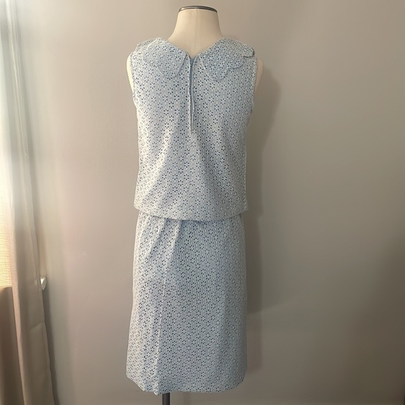 Vintage 1960s Light Blue & White Floral Lace Overlay Scalloped Tank Top & Skirt - Picture 4 of 16